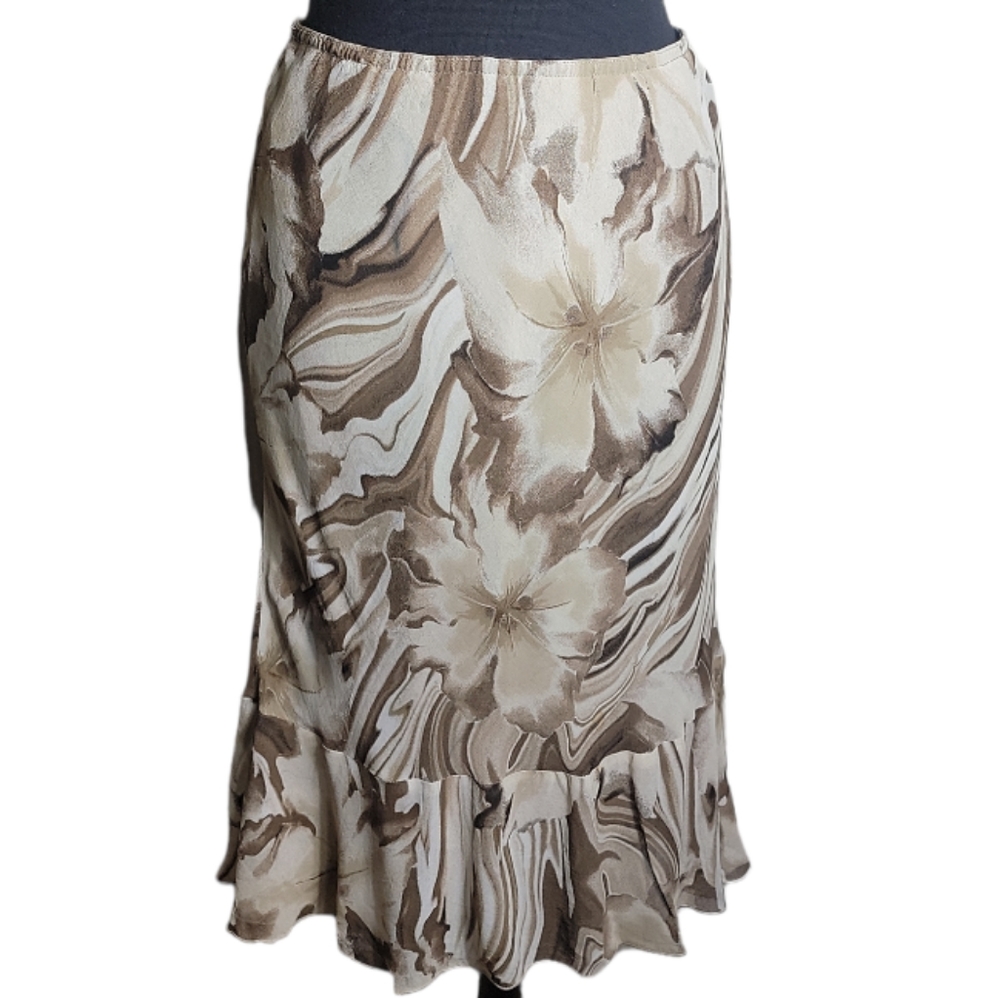 Monte floral ruffle hem skirt women's large rayon pull on elastic waist vintage
